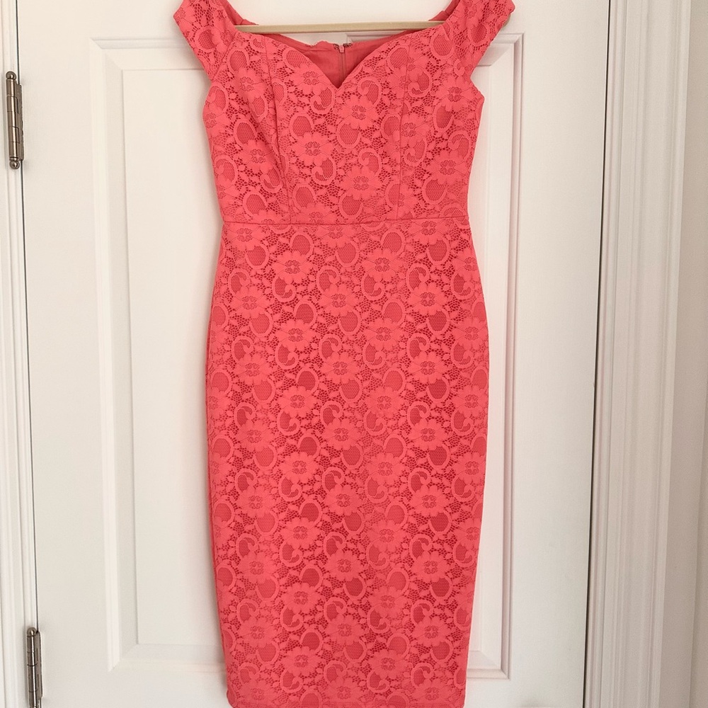 ASOS Coral Lace Off-Shoulder Sheath Dress
